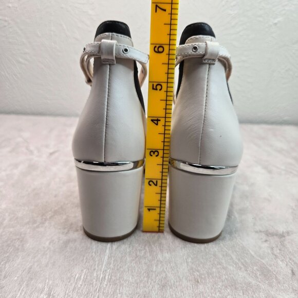 Nine West Pumps Sz 9 Ivory Leather Parisian Chic Dressy Pointed Toe Strappy Heel - Picture 4 of 11